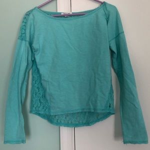 Mint green-blue long sleeve laced back shirt /Aeró